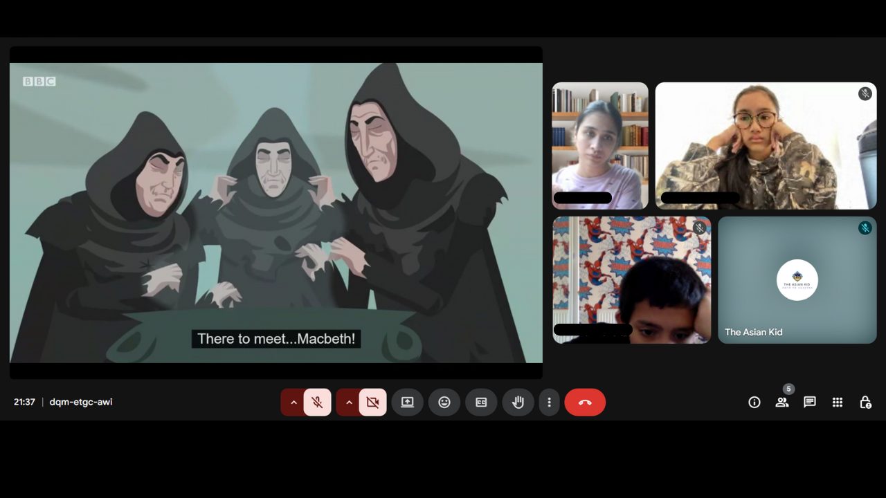 Students studying Macbeth in a live English lesson
